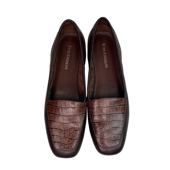 Enzo Angiolini Womens Brown Leather Crocodile Embossed Loafers Size 6.5 - Picture 1 of 7